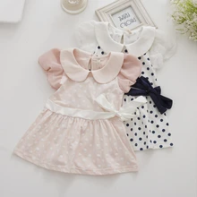 Новое повседневное платье в горошек с бантом из хлопка в консервативном стиле для малышей платья для маленьких девочек платья для младенцев Одежда для малышей 3 цвета