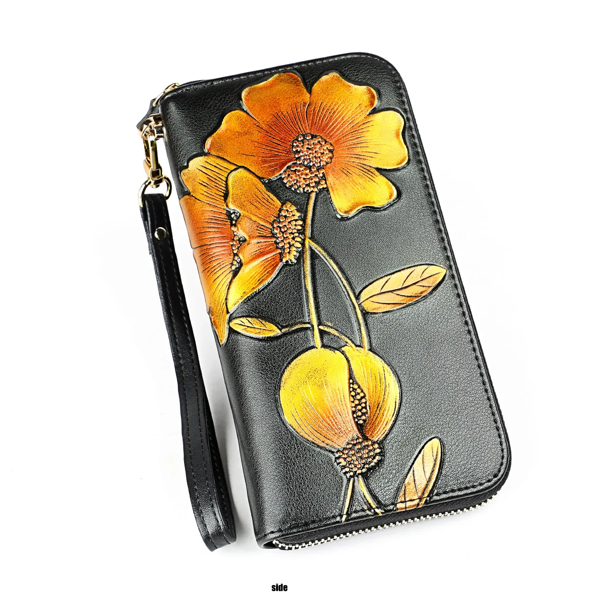 Модный женский клатч-кошелек из натуральной кожи, Тисненый Цветочный Женский кошелек для денег, удобный держатель для карт, длинные женские кошельки, сумка для телефона
