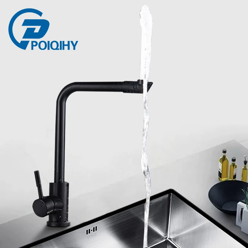 

Free rotation of the outlet Black hot and cold mixed faucet Kitchen faucet Concise and beautiful Household kitchen faucet