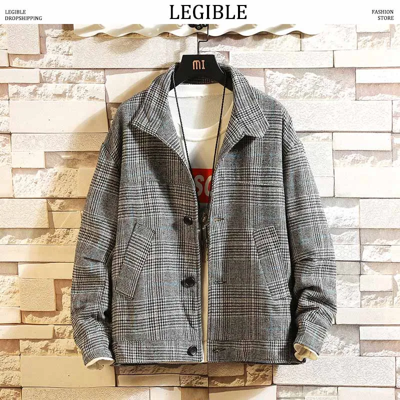 

LEGIBLE Men Pliad Wool Coat Mens Winter Overcoat Turndown Collar Jackets Coats Male Casual Korean Button Windbreaker