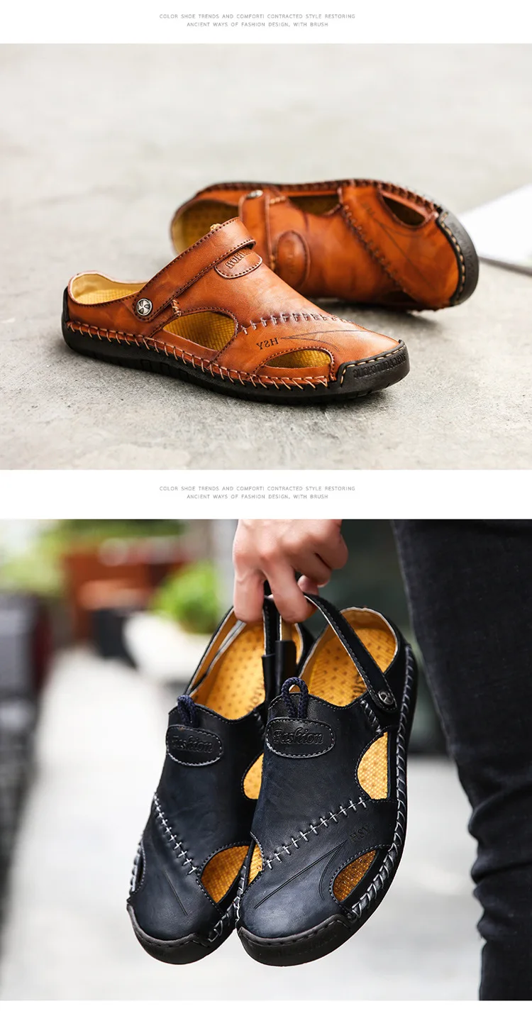 Летние туфли-лодочки из натуральной кожи для прогулок, мужская обувь, сандали ручной работы в классическом стиле для мужчин мягкая прогулочная обувь пляжные сандалии; сандалии без задника с открытыми пальцами