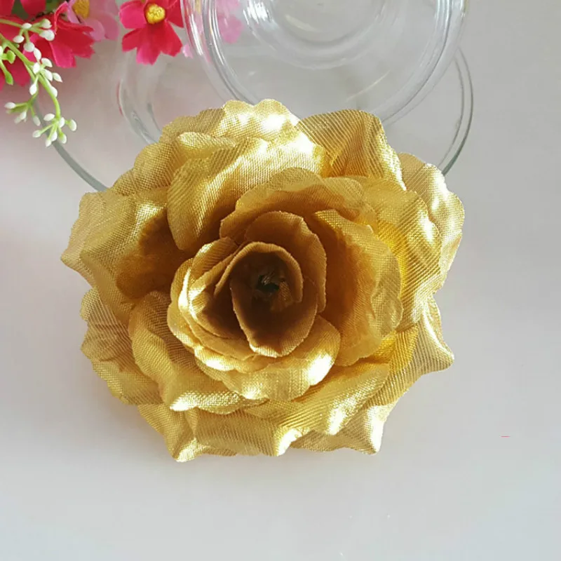 10 шт./лот см золотые искусственные розы шелковые цветочные головки DIY Свадебные