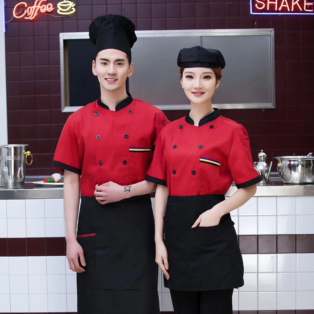Унисекс Cafe ресторанная кухня готовка рабочая одежда короткий рукав Повседневное шить Цвет шеф-повар официант в отеле форма летняя куртка