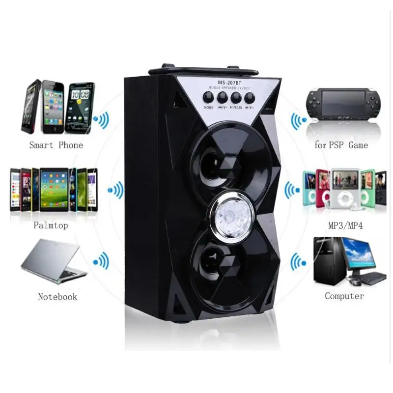 MS-207BT двойной динамик bluetooth портативный USB диск MP3 музыкальный плеер Домашние беспроводные колонки для улицы с USB/TF/AUX/FM радио
