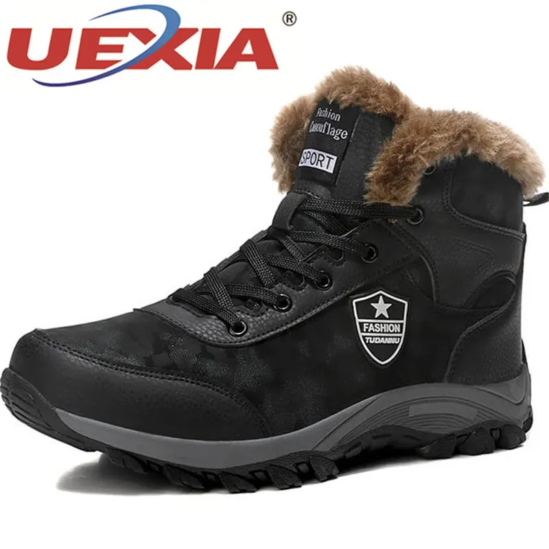 

UEXIA Winter Boots Men Fashion Fur Flock Winter Shoes Men Leather Winter Ankle Boots Men Warm Casual Men Boots Big Size Footwear