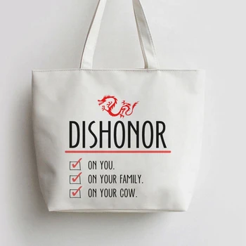 

Mulan Dishonor on Your Cow Anime Canvas Tote bags Cartoon Shopping bag Shopper Grocery Bag GA550