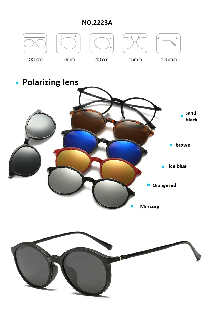 Бренд 5+ 1 ретро поляризованные очки с зажимом для близорукости, оправа для очков для мужчин и женщин, набор из пяти магнитов, зеркальные оправы для очков для мужчин