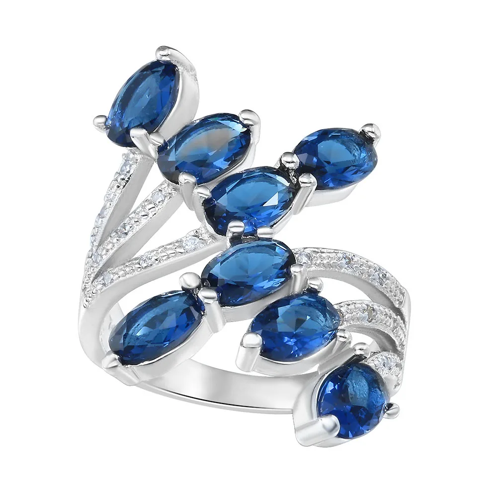 Women Rings Party Luxury Extravagant CZ Blue Crystal Finger Ring Bridal