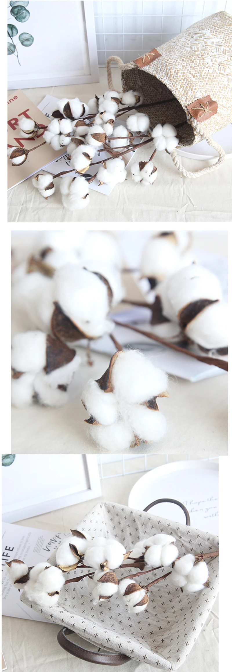 JAROWN Simulation Flower Artificial 10 Heads Natural Cotton Branches Home Decoration Wedding Bouquets DIY Fake Flowers Decor (5)