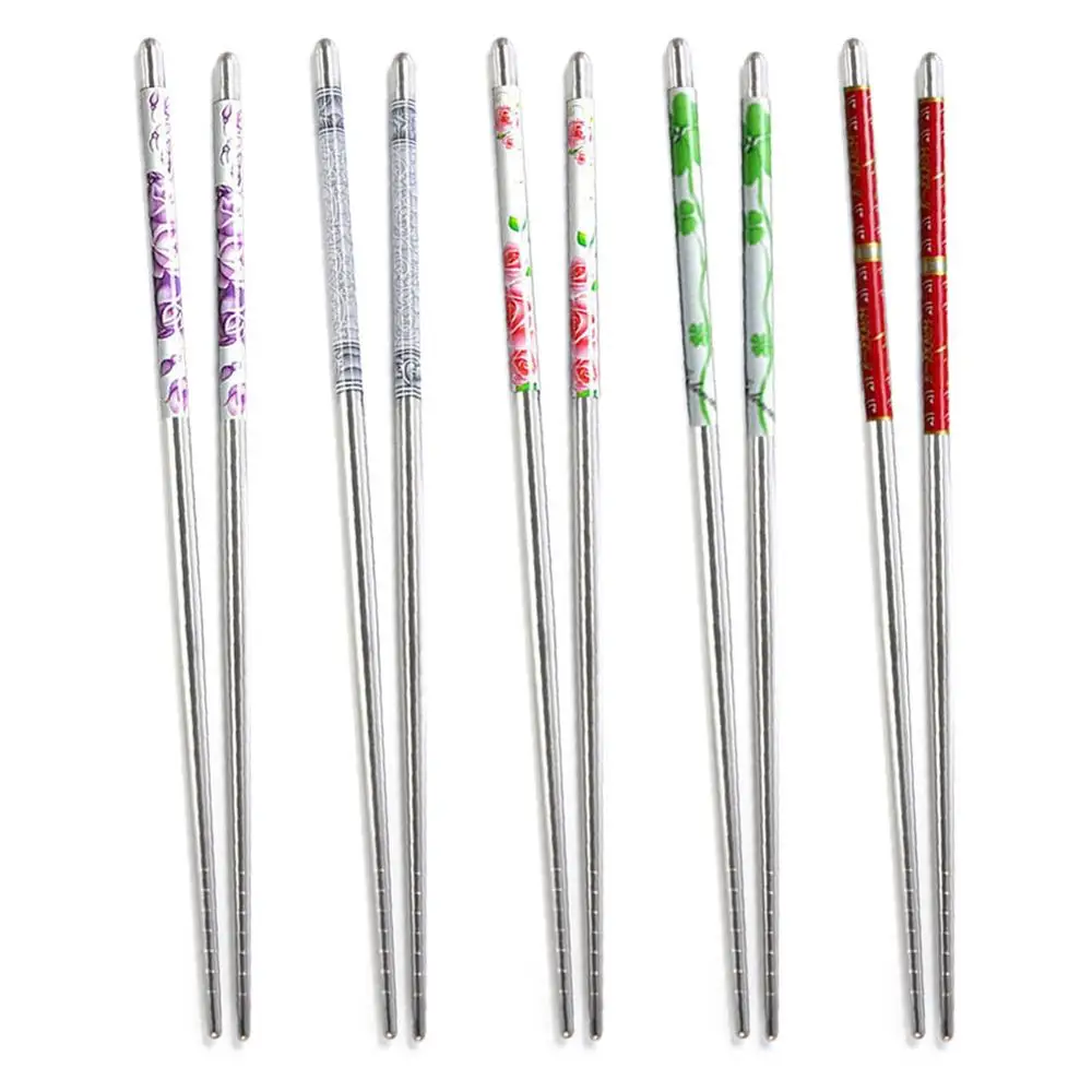 

5 Pairs Stainless Steel Non-slip Chopsticks Chinese Style Reusable Healthy Light Weight Chopsticks Food Sticks Kitchen Tableware