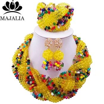 

Majalia African Classic Women Jewelry Set Yellow Multicolor Nigerian Wedding Jewelery Sets 12CB0026