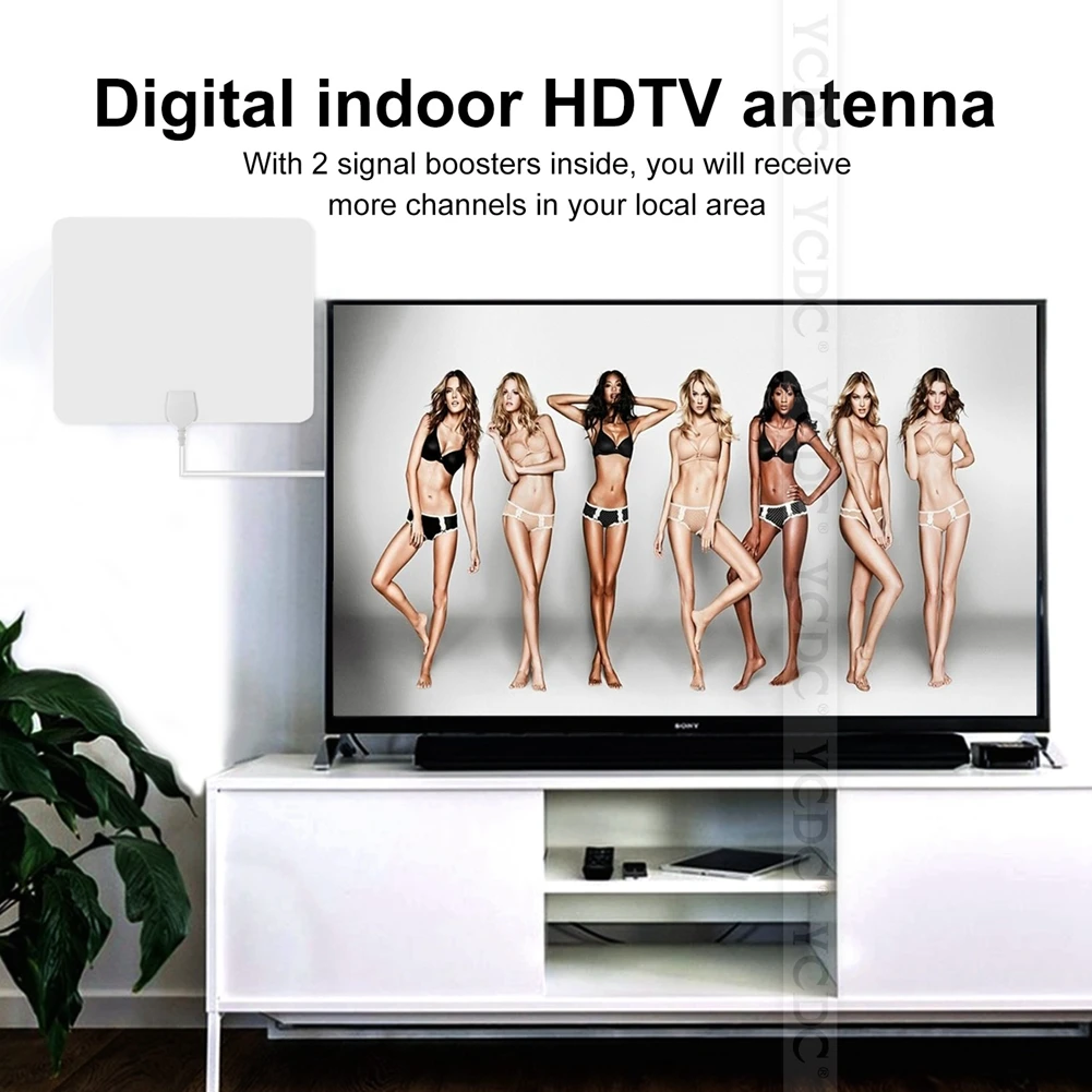 

80 miles Reception Range Indoor HD Digital TV Antenna Box Flat Design High Gain Digital Analog Signal Receiver Antenna