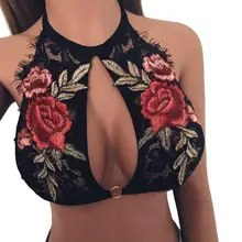 Halter Bralette Для женщин летние топы Sexy кружева вышитые цветочные аппликации Bralette полная чаша Топ Colete Feminino Горячая#5