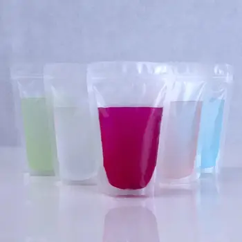 

50pcs 500ml-550ml Portable Stand up Plastic Ziplock Bag Hot and Cold Summer Beverage Bag Plastic Food Drinking Pouch