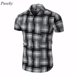 Черный, белый цвет Мужская клетчатая рубашка рубашки для мальчиков 2018 невидимый карман новые летние модные Homme для мужчин s рубашки