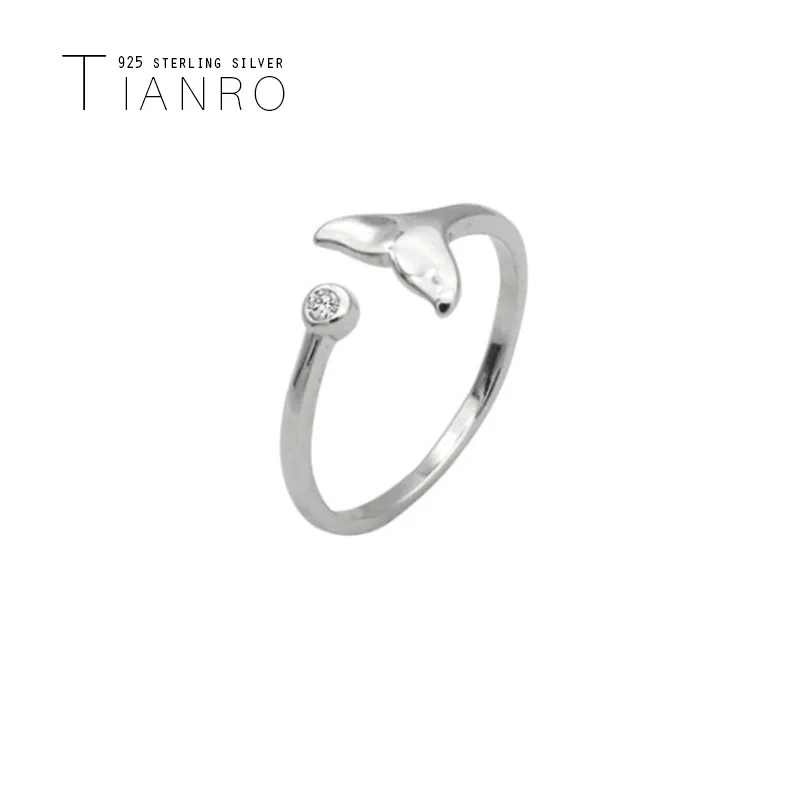 

Tianro 925 Silver Ring Korean Style Sweet Fishtail Rings Temperament Simple Single Zircon Open Ring