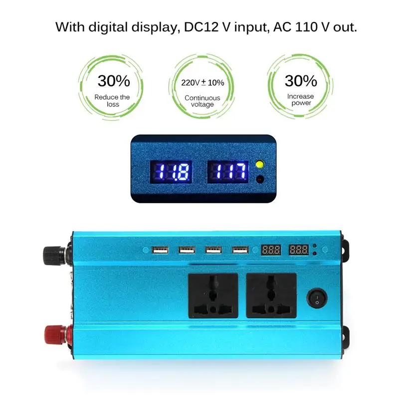 AOZBZ 2000 Вт DC 12 В/24 В к AC 220 В синусоидальный преобразователь инвертор зарядное устройство интерфейсы трансформатор напряжения адаптер с 4 USB