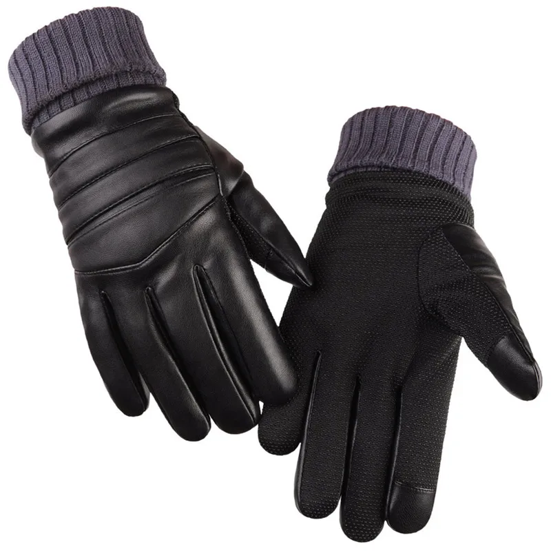 Мужские длинные кожаные перчатки, шерстяные теплые перчатки для сенсорного экрана, водонепроницаемые меховые варежки, кашемировые перчатки с подогревом, мотоциклетные перчатки, зима