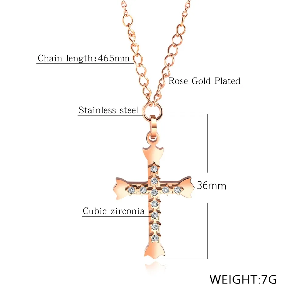 

New Fashion White/Golden Stainless Steel Necklaces Cross Shape Mosaic Cubic Zirconia Pendant Necklaces Men Women Jewelry XL029