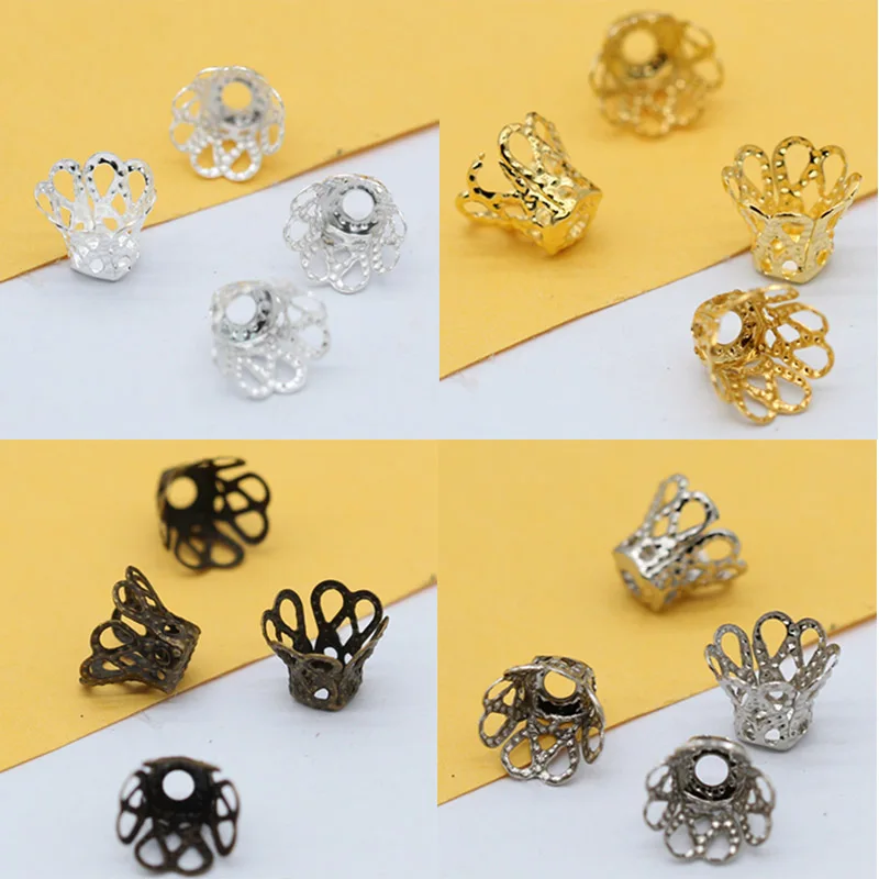 

100p 6x6mm 7x9mm 8x12mm gold/silver/bronze Jewelry Accessories Beads Caps wine cup/Flower End Caps Pendant DIY Charms Connectors