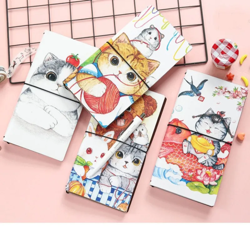 

4patterns cute cartoon adorable cat cover planner kraft paper notebook with name card holder Japan style 60pages small size