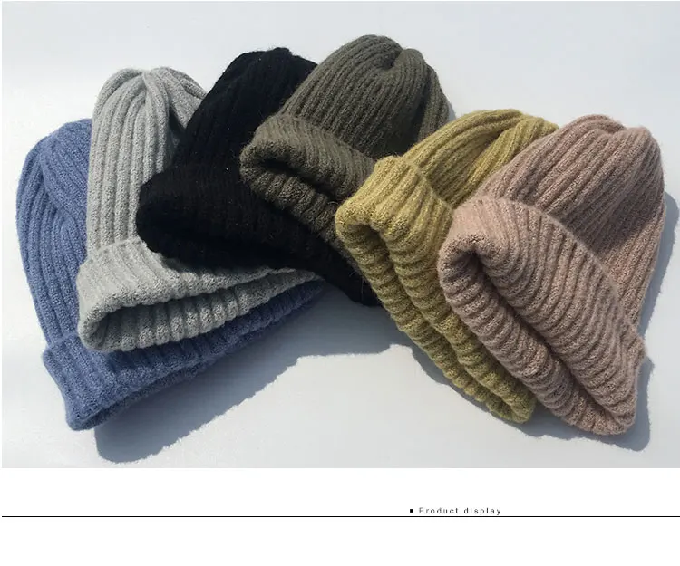 beanie women winter hats for women thick wool skullies beanies for ladies winter beanie hat solid pink black women hats winter hat  (2)