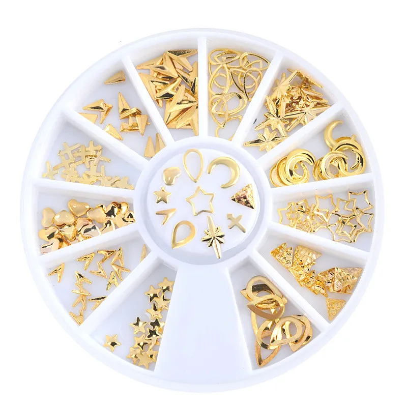 

Gold Mixed 3D DIY Hollow Stars Moon Design Metal Rivets Nail Art Decoration Jewelry Accessories