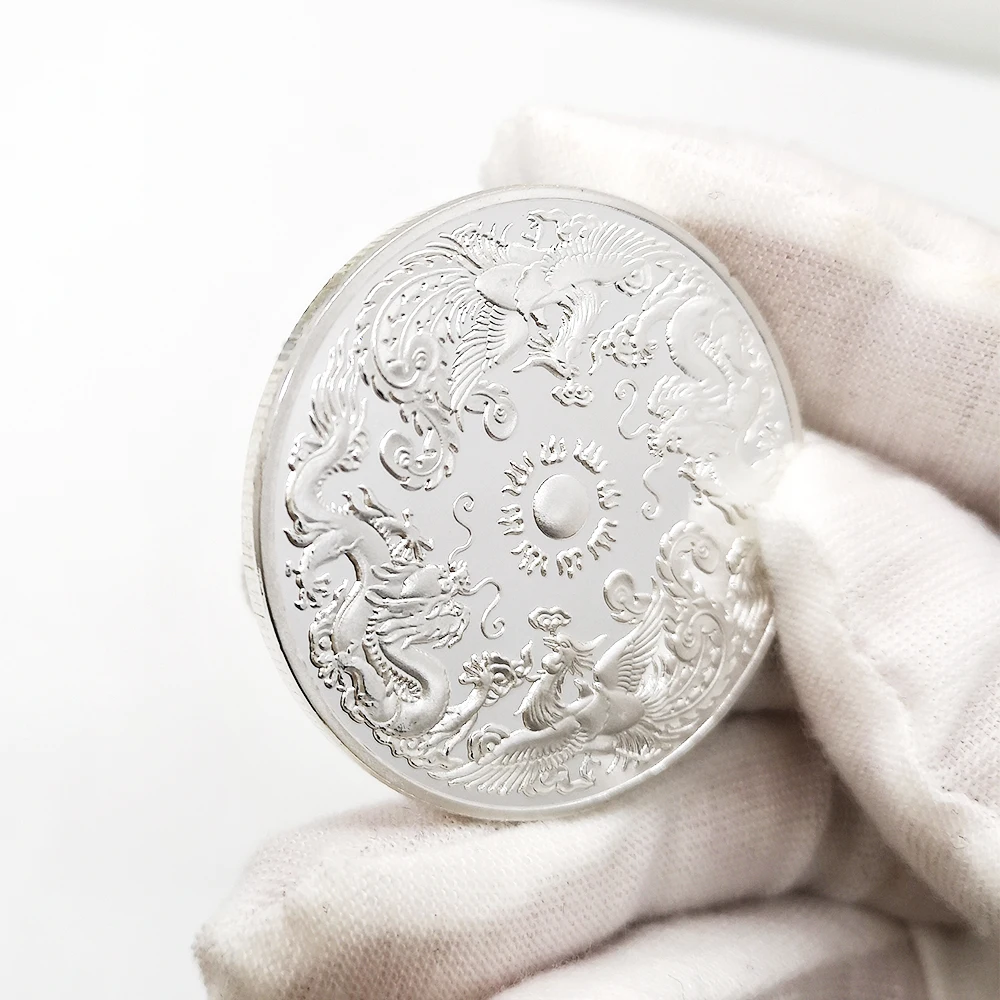 Счастливый Китайский дракон феникс Сувенирные Монеты Коллекция монет значок ремесла