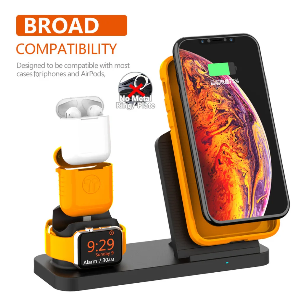 Беспроводная зарядная подставка Qi для Apple Watch Airpods Samsung Galaxy S10 + простой в