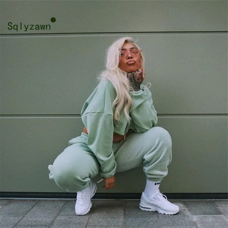

2 Piece Set Women Oversized Sweatshirt Set Autumn Sportwear Solid Tracksuit Sweatpants Set Casual Female Suit Short Sweatshirts