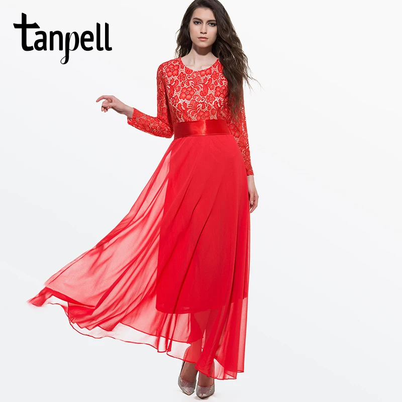 Buy Tanpell scoop neck long evening dress elegant red