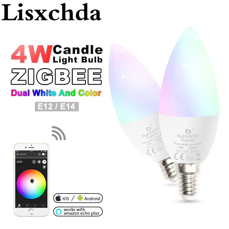 

GLEDOPTO zigbee zll led 4W candle light bulb rgb/rgbw/rgbww/cw smart APP control AC100-240V E12/E14 work with amazon smartthings
