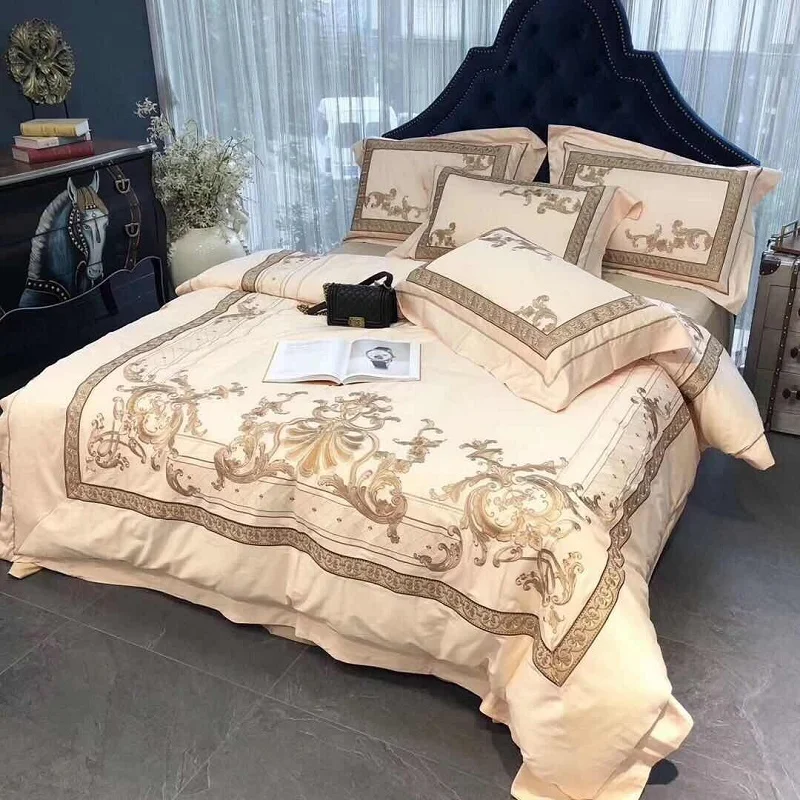 

Luxury European Style Royal Embroidery 100S Egyptian Cotton Palace Bedding Set Duvet Cover Bed Linen Bed sheet Pillowcases 4pcs