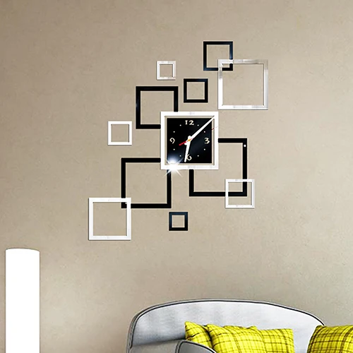 Creative 3D DIY Mirror Clock For Room Bedroom Kitchen Wall Stickers Home Decor