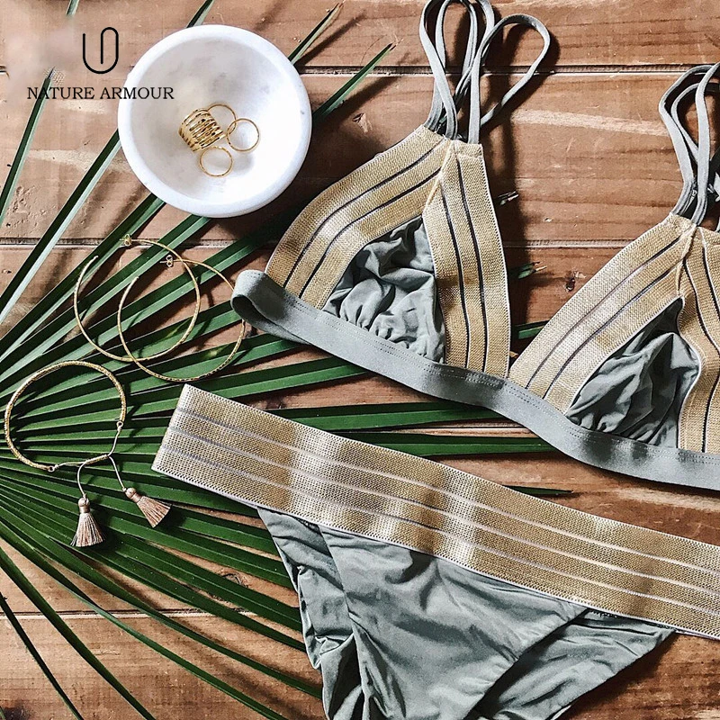 NATURE ARMOUR bikini 2018 summer new sexy bikini split swimsuit hot stamping low waist harness swimsuit swimsuit bathing suit