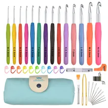Nowy zestaw do szydełkowania 14 szt. Ergonomiczne uchwyty z miękkim uchwytem duże oko Blunt Knitting haki zestaw igieł z etui na artritic Hand(China)