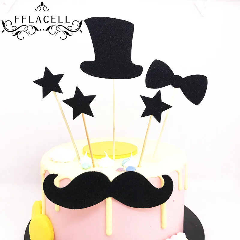 

FFLACELL 1set Mustache Little Man Cake Topper Boy Birthday Party Baby Shower Gender Reveal Cake Decoration