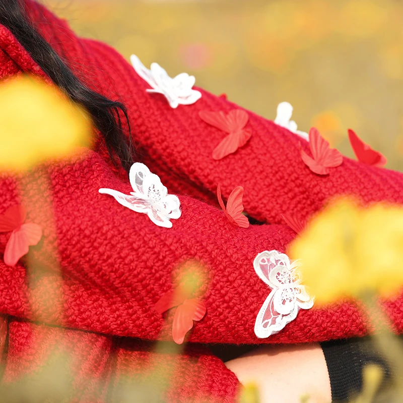 Lâche Hiver 60 De Automne Veste Unique Occasionnel Longue Chaud Laine Papillon Épais Femmes Bref Bouton Rouge qSwgwI4