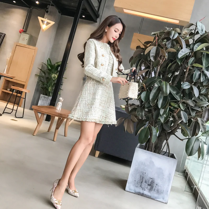 Женский твидовый костюм YiLin Kay комплект из двух предметов пальто с длинным