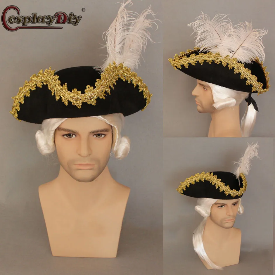 

Cosplaydiy Pirates of the Caribbean Cosplay Headwear Captain Jack Sparrow Hat Judge Hat Tricorne Europe Court Costume Accessory