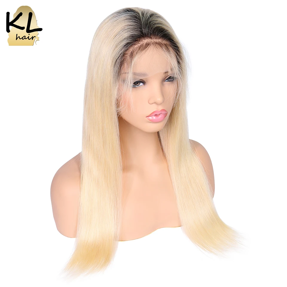 KL Hair кружевные передние человеческие волосы парики Омбре цвет 1b/613 прямые бразильские волосы remy блонд прозрачные кружевные парики с детскими волосами