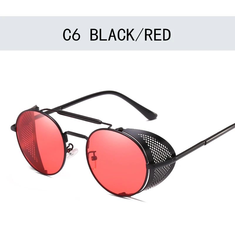 Ретро круглые металлические солнцезащитные очки в стиле стимпанк для мужчин и женщин, брендовые дизайнерские очки Oculos De Sol, очки с УФ-защитой - Цвет линз: Black Red
