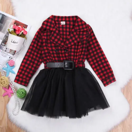

Toddler Kids Baby Girl Checked Dress Princess Party Prom Tulle Tutu Dresses 2-7Y