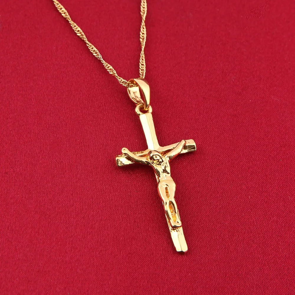 Jesus Cross Pendant Necklace 패션 Christian Crucifix 24K Jewelry For
