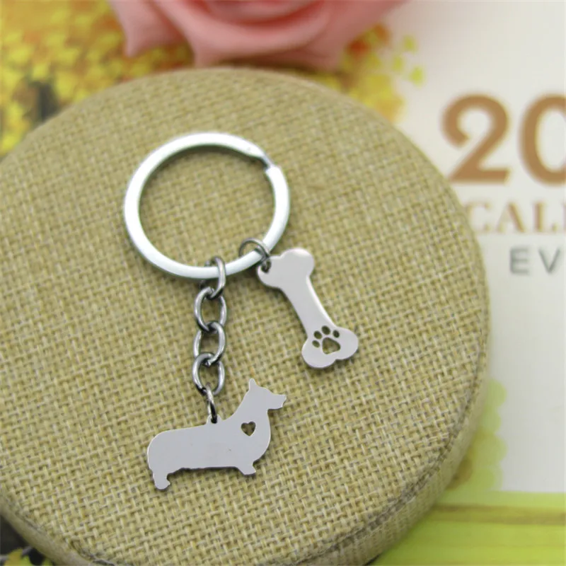 

New Welsh Corgi Keychains Fashion Pet Memorial Jewellery High Quality Women Men Female Male Car Bag Dog bones Key Chains