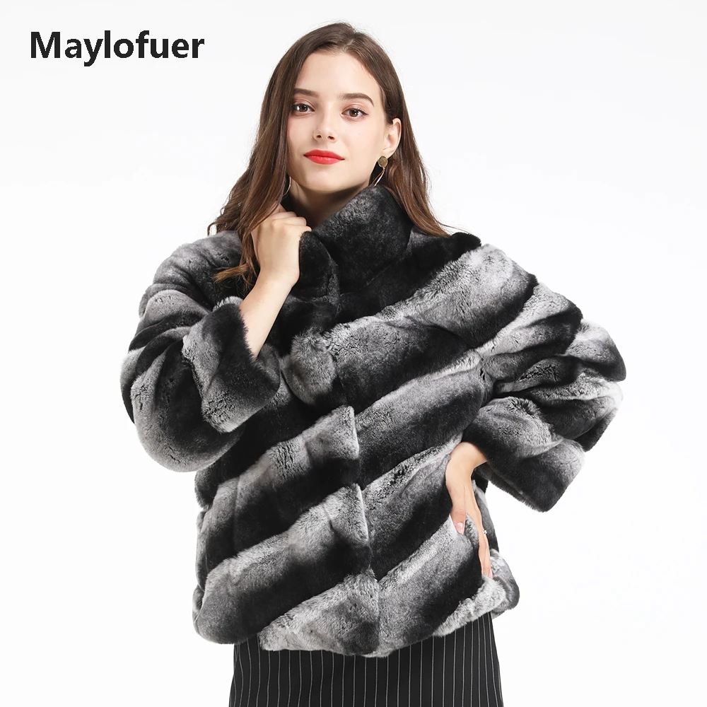 

Maylofuer Chinchilla Color Full Pelt Rex Rabbit Fur Coat Women Rabbit Fur Jacket Short Style Classic Style