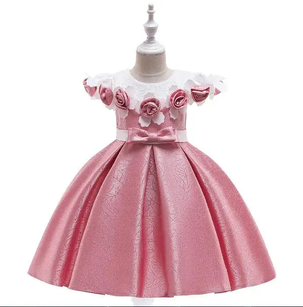 L5112- Deep Pink Красивые платья трапециевидной формы с короткими рукавами и красными цветами для девочек; атласные вечерние платья ручной работы с цветами на День рождения; - Цвет: L5112- Deep Pink