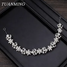 Серебряного цвета со стразами Свадебные повязки цветок для невесты принцесса элегантные хрустальные повязки на голову Свадебные повязки для волос для невесты