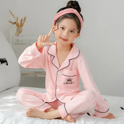 Пижамный костюм для девочек; Новинка года; весенняя одежда для сна; детский пижамный комплект из хлопка; милая детская одежда для сна в подарок; детские пижамы - Цвет: R M fen haungguan