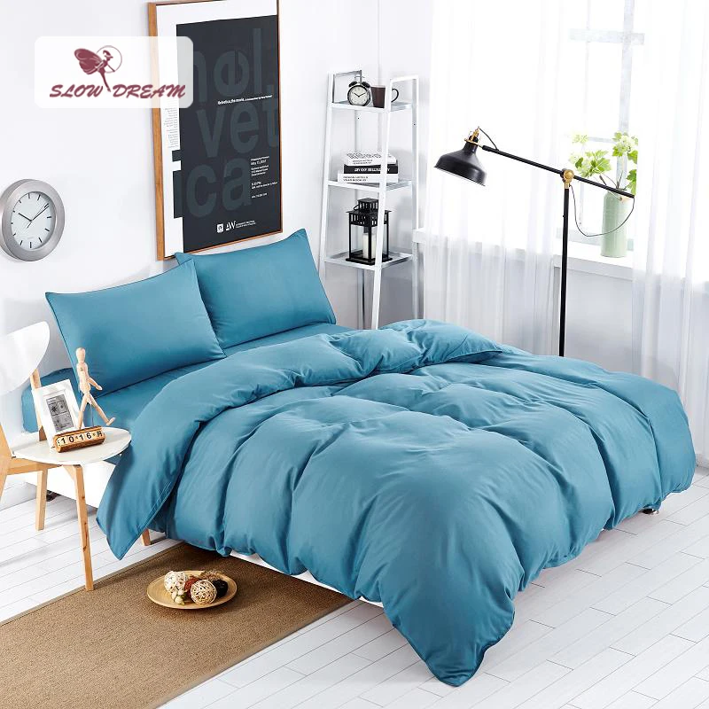 

SlowDream Lake Blue Fashion Solid Color Bedding Set Bedspread Bed Linen Set Bed Sheet Double Decor Home Sheet Duvet Cover Set